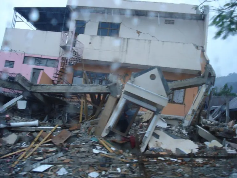 A building collapsed by the earthquake in Padang, Sumatra